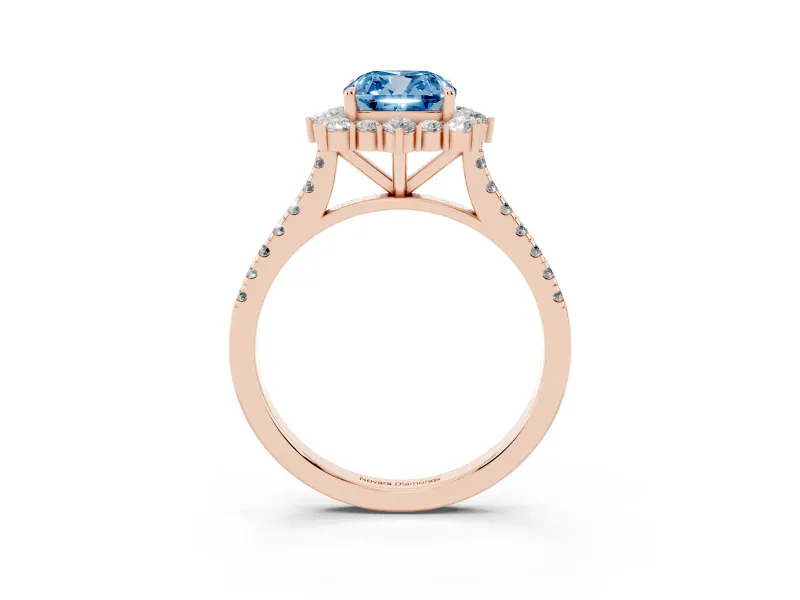 Cushion Cut Scalloped Halo Engagement Ring Setting for a Fancy Blue Lab-Grown Diamond | Single Row Pave | Rose Gold