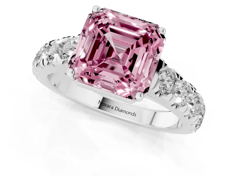 Asscher Cut Engagement Ring Setting for a Fancy Pink Lab-Grown Diamond | Sterling Silver - Design NV-24643