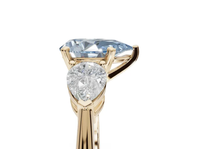 Pear-Shaped 3-Stone Engagement Ring Setting for a Fancy Blue Lab-Grown Diamond | Yellow Gold