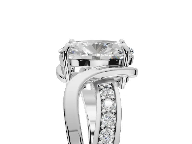 Oval Bypass Solitaire Engagement Ring Setting | Pavé and Plain Strands | Sterling Silver