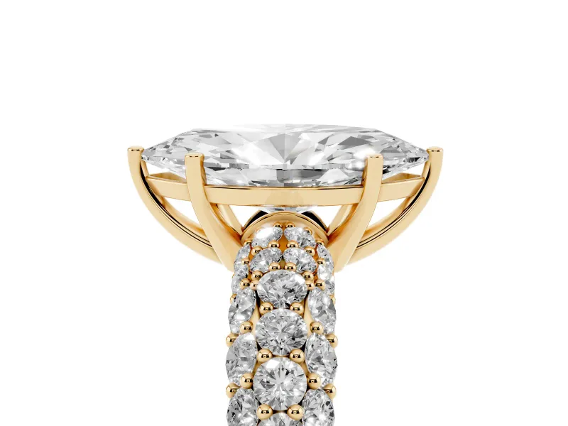 Marquise Multi Row Pave Solitaire Engagement Ring Setting | Domed Shoulders | Yellow Gold