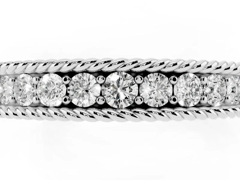 Round Diamond Channel Band Set in Silver with Milgrain Edges