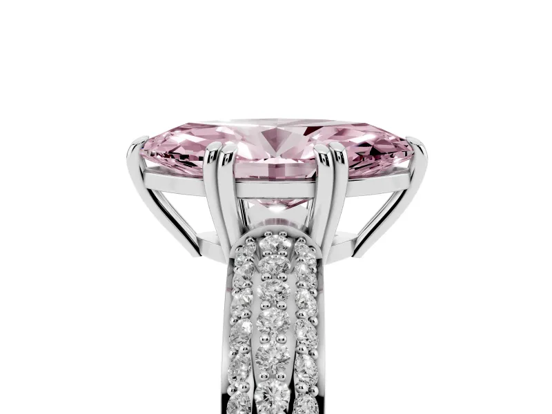 Marquise Three Row Pave Engagement Ring Setting for a Fancy Pink Lab-Grown Diamond | Platinum