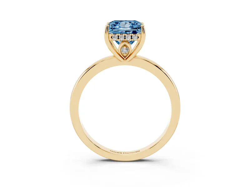 Princess Cut Engagement Ring Setting for a Fancy Blue Lab-Grown Diamond | Hidden Halo | Yellow Gold