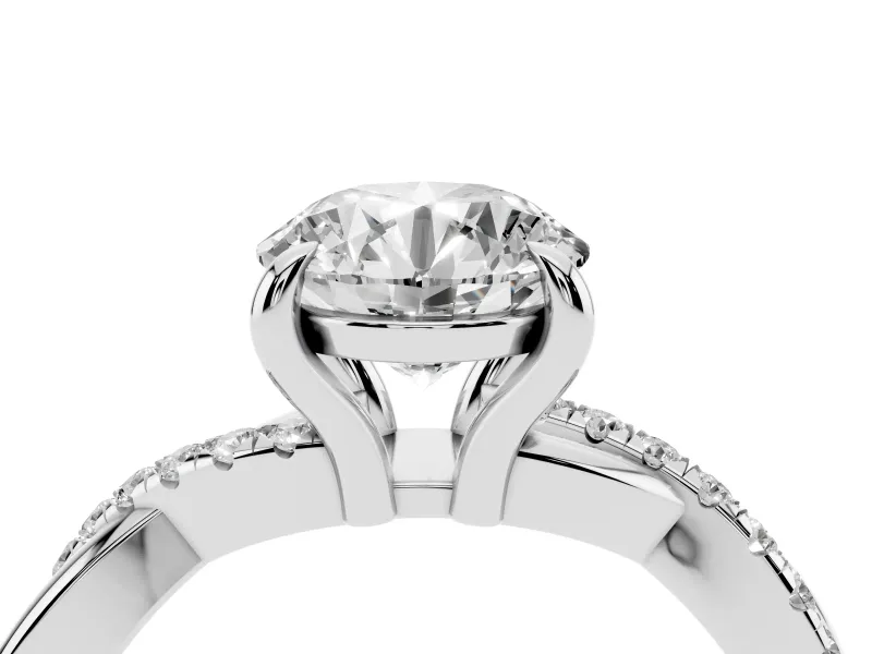 Round Cut Diamond Twist Band Solitaire Set in Silver with Pavé Accents and Prong Setting
