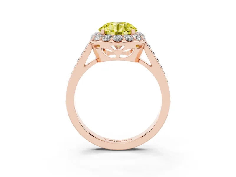 Round Floral Halo Engagement Ring Setting for a Fancy Yellow Lab-Grown Diamond | Large Round Accents | Rose Gold