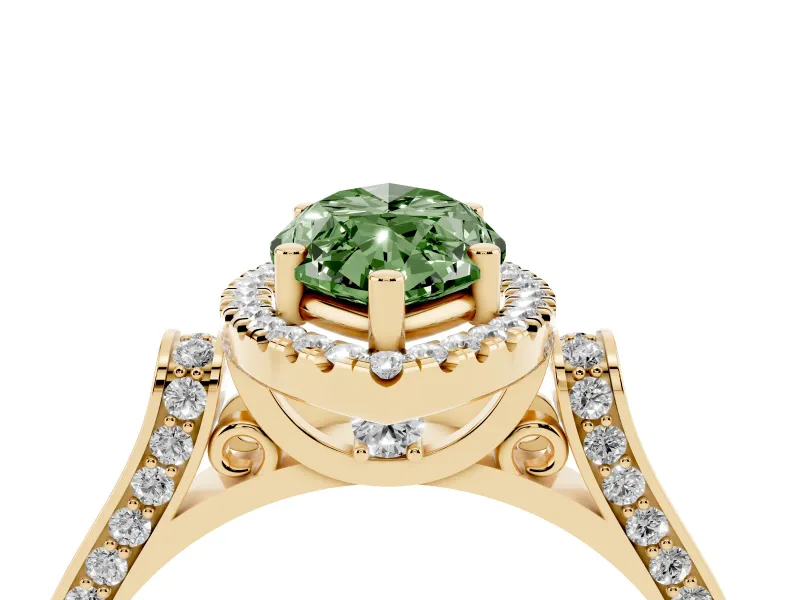 Marquise Halo Engagement Ring Setting for a Fancy Green Lab-Grown Diamond | Pavé Panel Shoulders | Yellow Gold