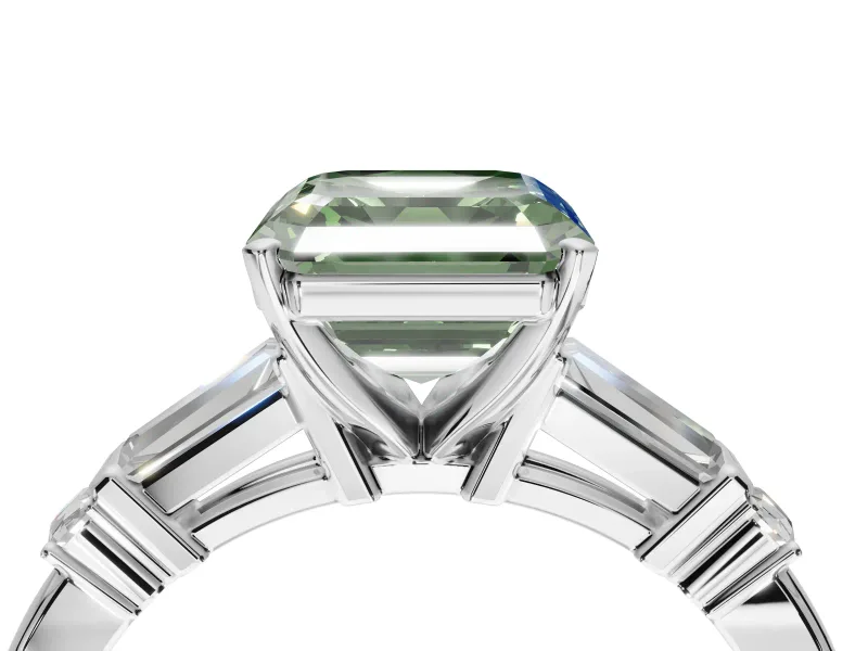 Asscher Cut Tapered Baguette Engagement Ring Setting for a Fancy Green Lab-Grown Diamond | Sterling Silver