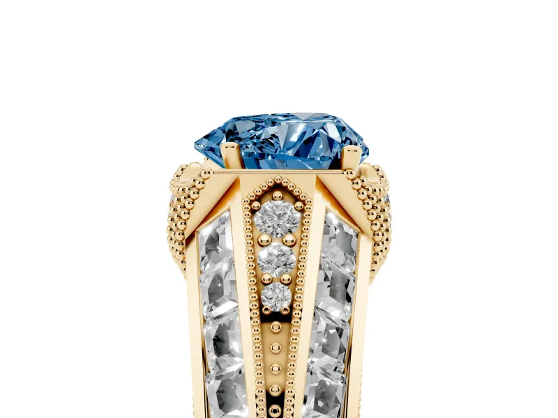 Heart-Shaped Vintage Milgrain Engagement Ring Setting for a Fancy Blue Lab-Grown Diamond | Hidden Halo | Yellow Gold