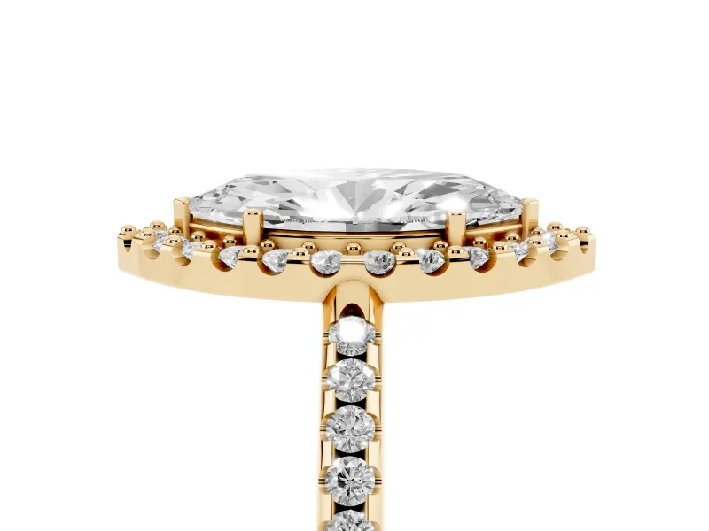 Marquise Pave Halo Engagement Ring Setting | Pave Band | Yellow Gold