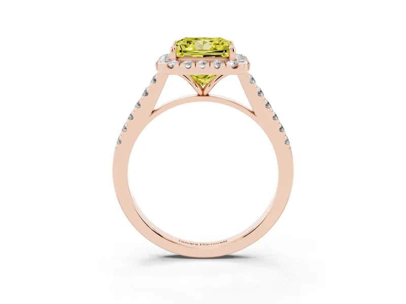 Princess Cut Halo Engagement Ring Setting for a Fancy Yellow Lab-Grown Diamond | Pave Shoulders | Rose Gold