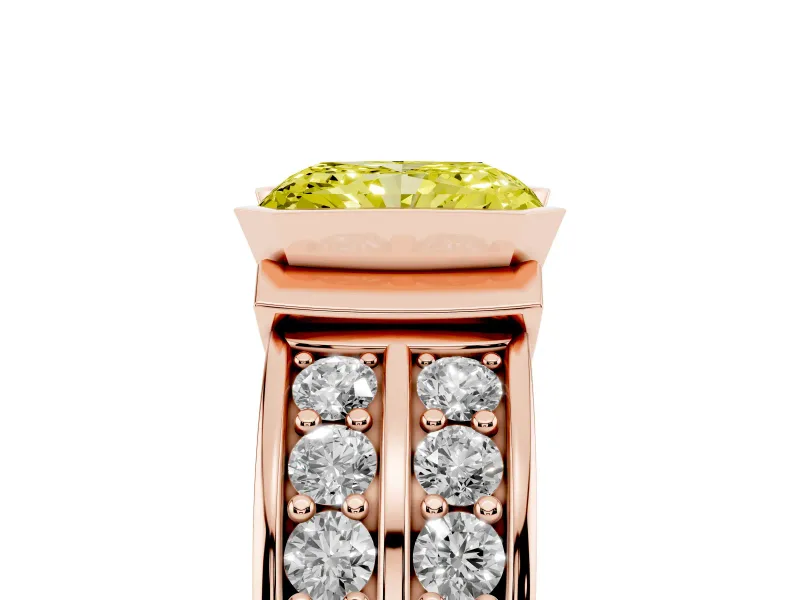 Radiant Cut Half Bezel Engagement Ring Setting for a Fancy Yellow Lab-Grown Diamond | Channel Band | Rose Gold
