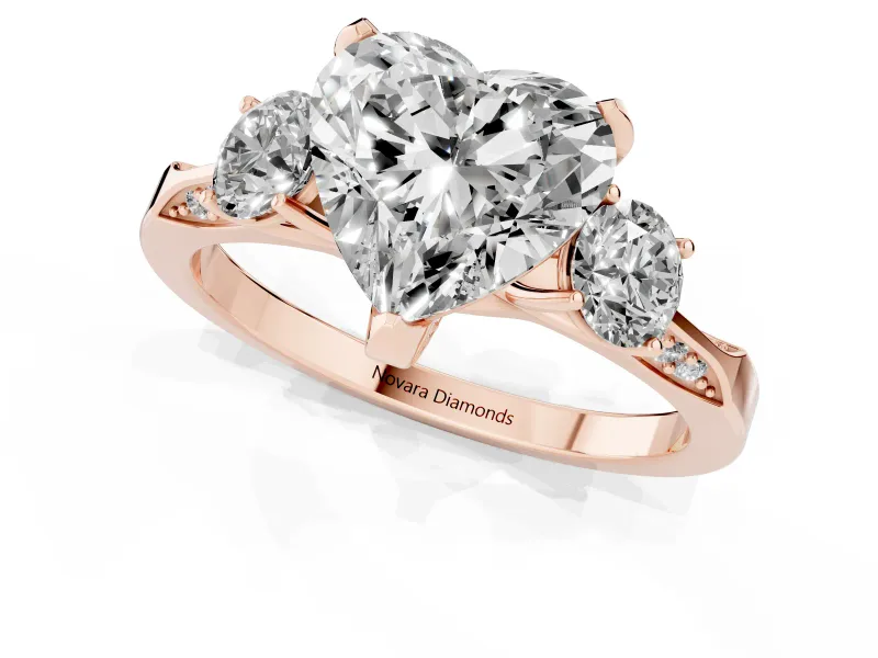 Heart-Shaped Hidden Halo Three Stone Engagement Ring Setting | Pave Gallery | Rose Gold