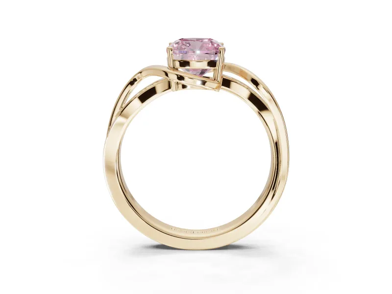 Cushion Cut Bypass Solitaire Engagement Ring Setting for a Fancy Pink Lab-Grown Diamond | Pavé Strands | Yellow Gold