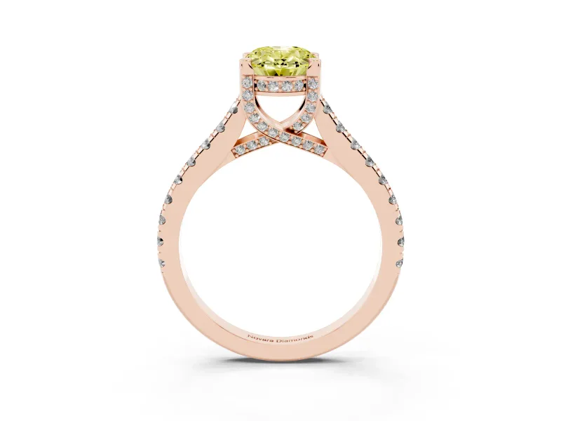 Oval Hidden Halo Pave Engagement Ring Setting for a Fancy Yellow Lab-Grown Diamond | Claw Prongs | Rose Gold