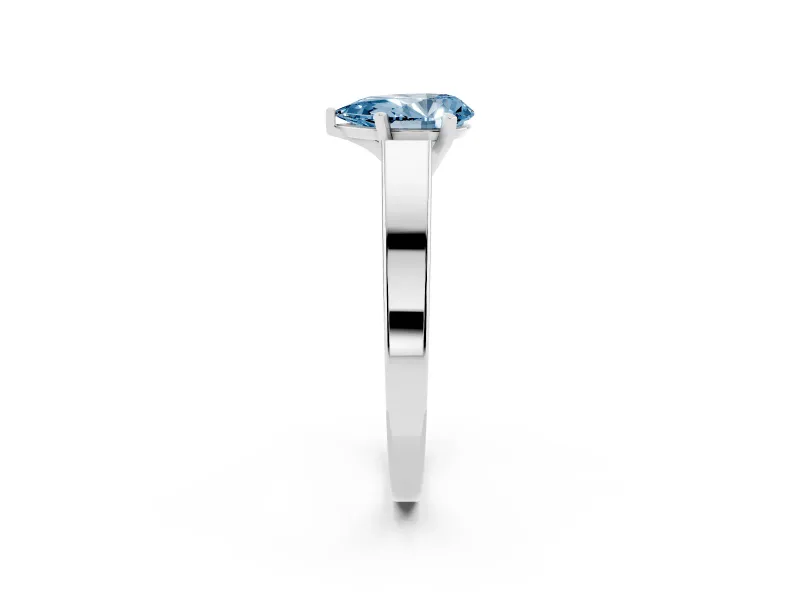 Fancy Blue Pear Cut Diamond Solitaire Engagement Ring Set in Silver with Prong Setting and Tapered Band