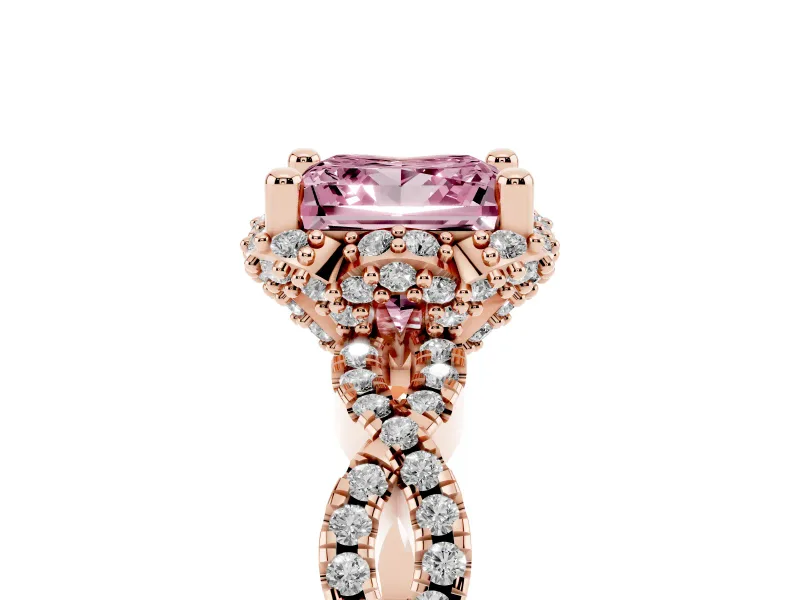 Princess Cut Milgrain Halo Engagement Ring Setting for a Fancy Pink Lab-Grown Diamond | Graduated Shoulders | Rose Gold
