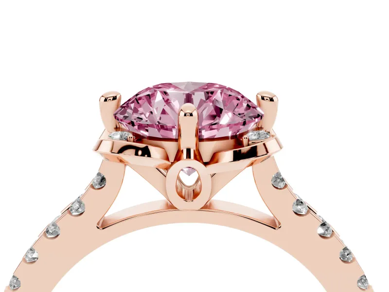 Round Floral Engagement Ring Setting for a Fancy Pink Lab-Grown Diamond | Pavé Band | Rose Gold