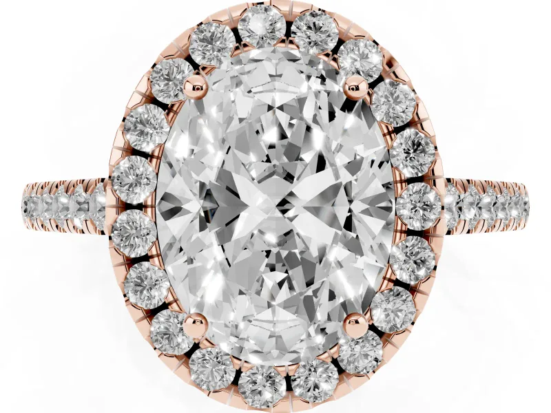 Oval Raised Halo Engagement Ring Setting | Pave Band | Rose Gold