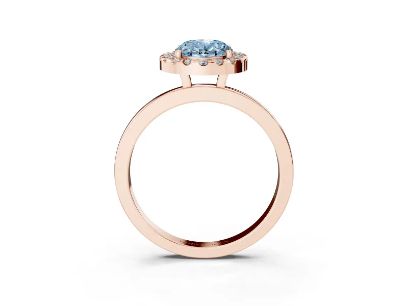 Oval Thin Halo Engagement Ring Setting for a Fancy Blue Lab-Grown Diamond | Plain Polished Band | Rose Gold