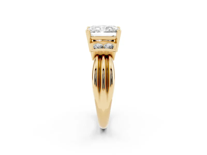 Radiant Cut Bar-Set Accent Engagement Ring Setting | Grooved Band | Yellow Gold