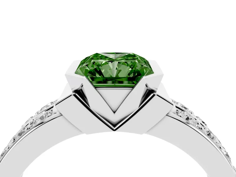 Fancy Green Radiant Cut Diamond Wide Channel Set Band Ring Set in Platinum with Bezel Setting