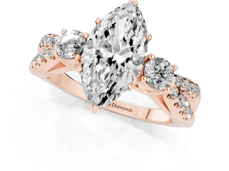 Marquise Three Stone Engagement Ring Setting | Pavé Split Shank | Rose Gold