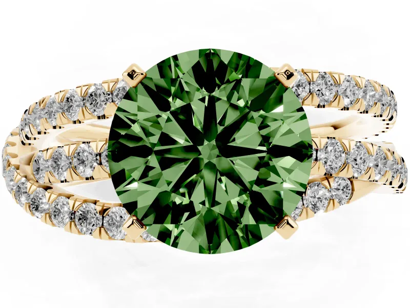 Round Twisted Pavé Engagement Ring Setting for a Fancy Green Lab-Grown Diamond | Yellow Gold