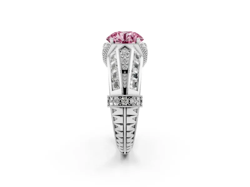 Round Vintage Milgrain Engagement Ring Setting for a Fancy Pink Lab-Grown Diamond | Hidden Halo | Platinum