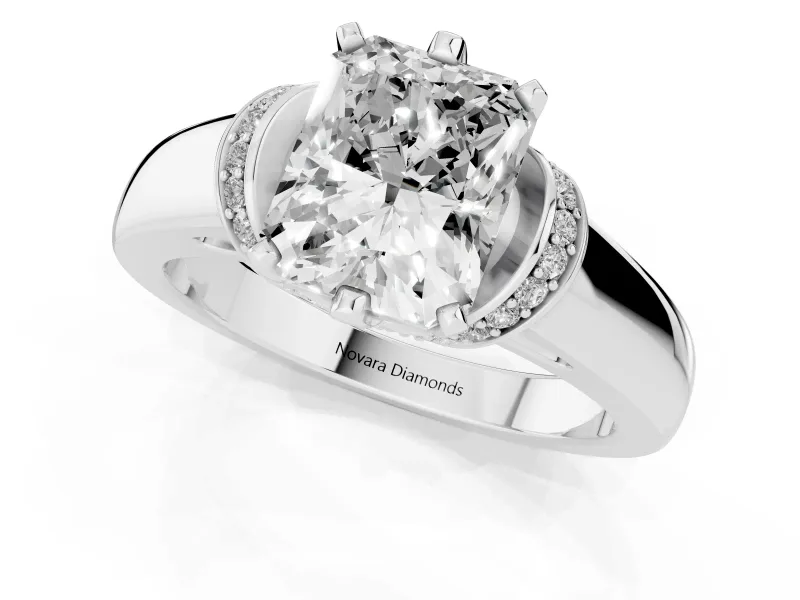Radiant Cut Pavé Collar Solitaire Engagement Ring Setting | Wide Polished Band | White Gold