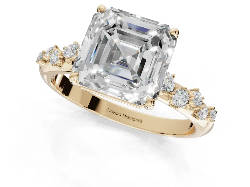 Asscher Cut Solitaire Engagement Ring Setting | Graduated Scattered Accents | Yellow Gold