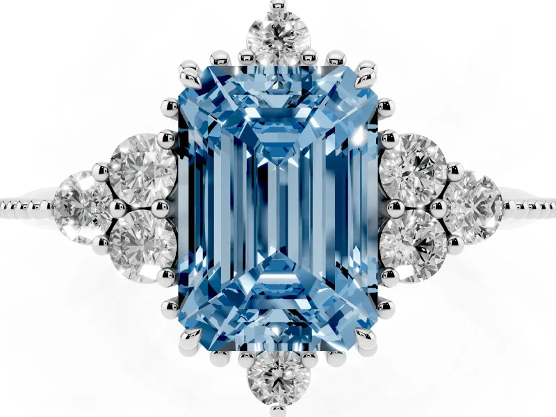 Emerald Cut Cluster Engagement Ring Setting for a Fancy Blue Lab-Grown Diamond | Platinum