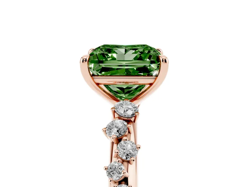 Fancy Green Princess Cut Diamond Cluster Solitaire Ring Set in Rose gold with Prong Setting