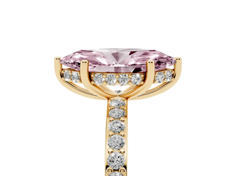 Fancy Pink Marquise Cut Diamond Pavé Band Ring Set in Yellow gold with Prong-Set Center Stone