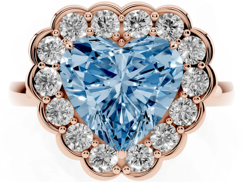 Heart-Shaped Scalloped Cluster Halo Engagement Ring Setting for a Fancy Blue Lab-Grown Diamond | Plain Band | Rose Gold