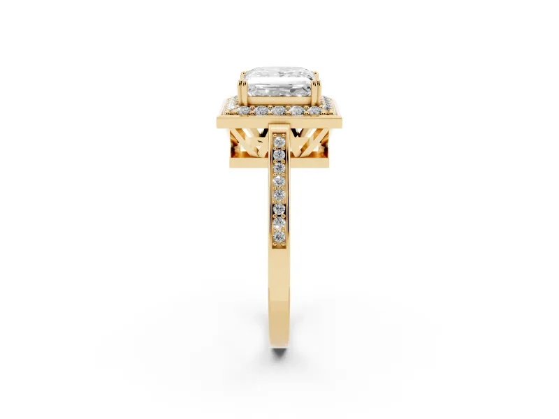 Princess Cut Halo Engagement Ring Setting | Polished Halo Rim | Yellow Gold
