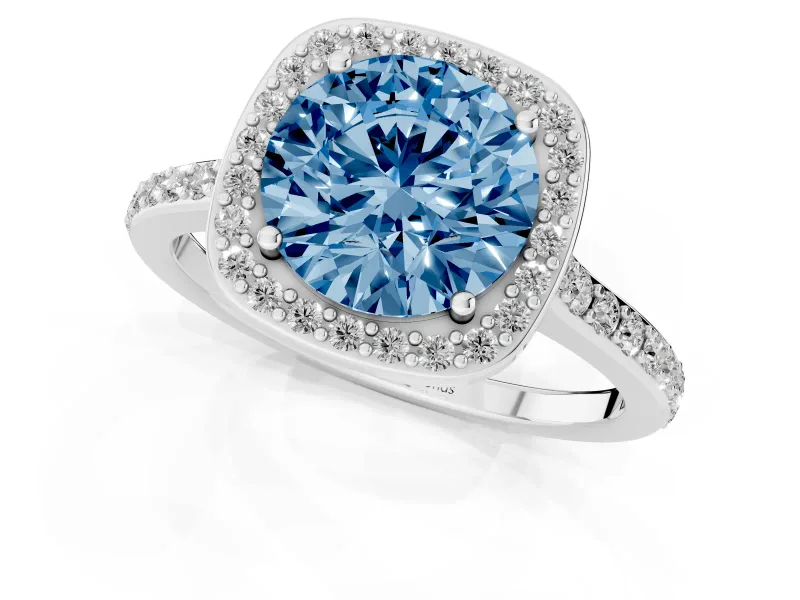 Round Halo Engagement Ring Setting for a Fancy Blue Lab-Grown Diamond | Platinum - Design NV-24729