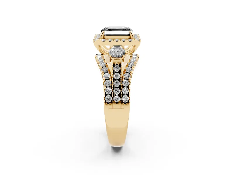 Asscher Cut Halo Split Shank Engagement Ring Setting for a Black Center | Yellow Gold