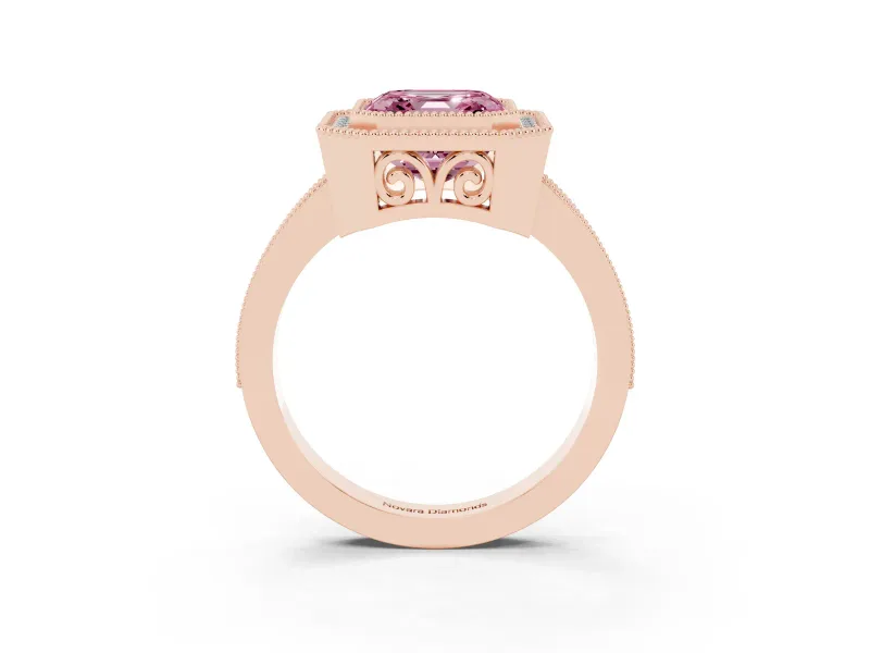 Asscher Cut Milgrain Halo Engagement Ring Setting for a Fancy Pink Lab-Grown Diamond | Rose Gold