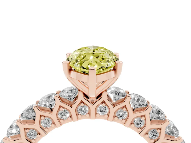 Fancy Yellow Marquise Cut Diamond Solitaire Ring Set in Rose gold with Shared Prong Pavé Band