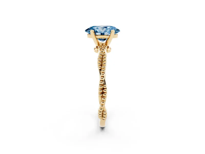 Oval Twisted Engagement Ring Setting for a Fancy Blue Lab-Grown Diamond | Beaded Twist | Yellow Gold