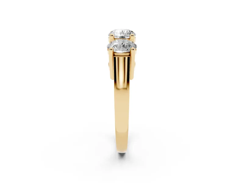 Round Three Stone Engagement Ring Setting | Equal-Size Stones | Yellow Gold