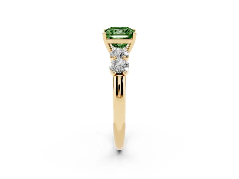 Princess Cut Five Stone Engagement Ring Setting for a Fancy Green Lab-Grown Diamond | Plain Band | Yellow Gold