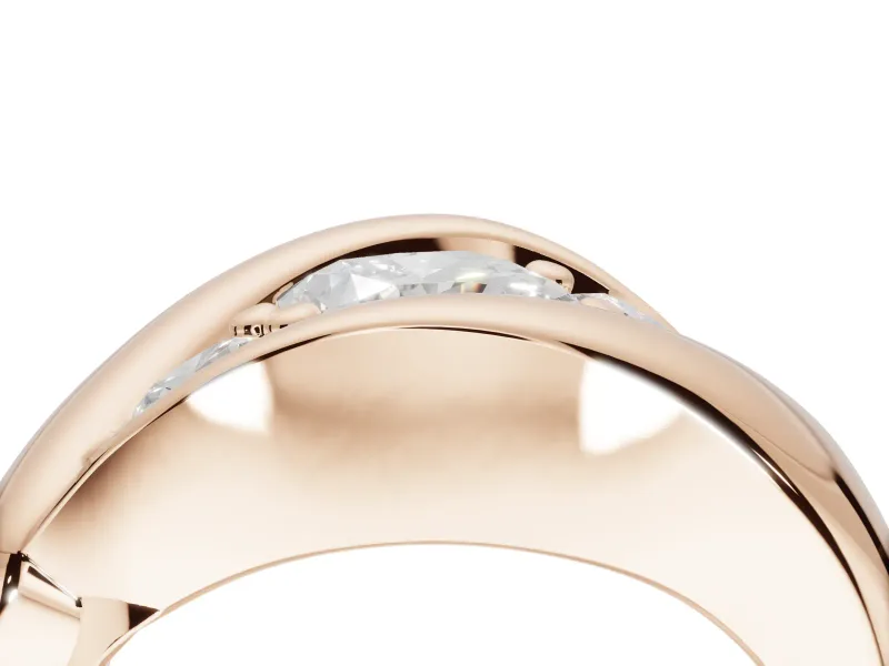 Cushion Cut Three Stone Bypass Engagement Ring Setting | Sculpted Crossover Band | Rose Gold