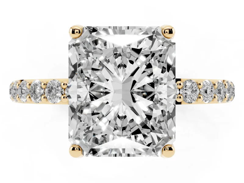 Radiant Cut Pave Solitaire Engagement Ring Setting | Fine Line Pave Band | Yellow Gold