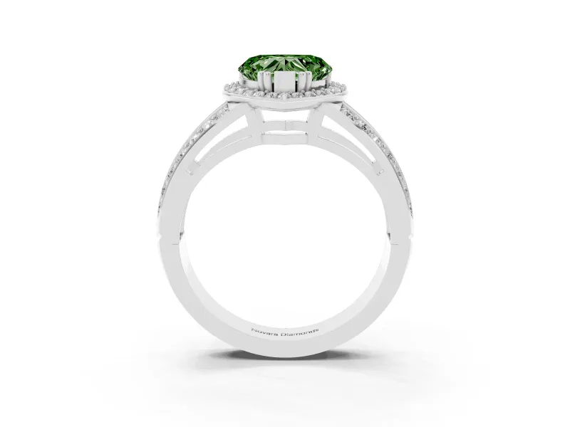 Heart-Shaped Halo Engagement Ring Setting for a Fancy Green Lab-Grown Diamond | Pave Split Shank | Sterling Silver