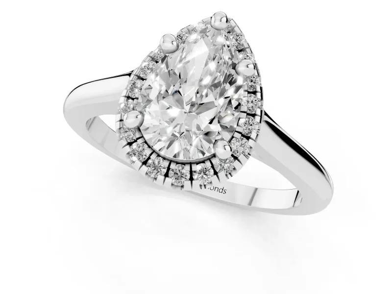 Pear-Shaped Halo Engagement Ring Setting | Plain Polished Band | Sterling Silver