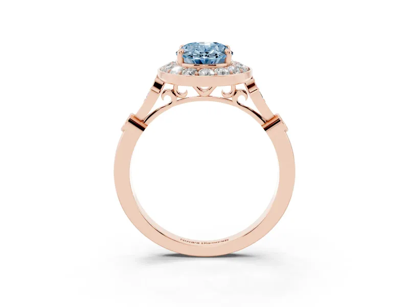 Oval Halo Engagement Ring Setting for a Fancy Blue Lab-Grown Diamond | Bezel Stations | Rose Gold