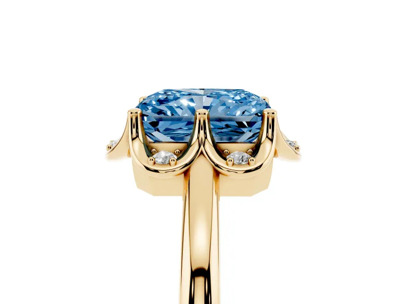 Radiant Cut Petal Halo Engagement Ring Setting for a Fancy Blue Lab-Grown Diamond | Yellow Gold