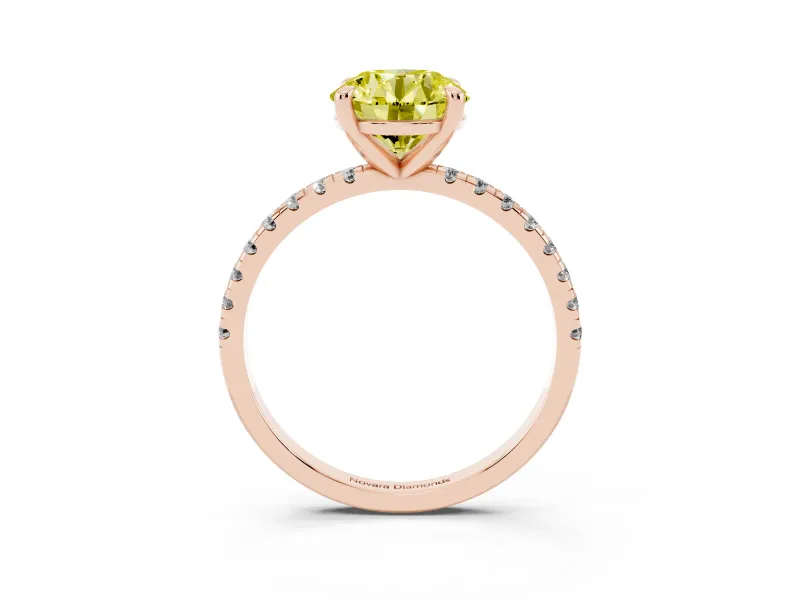 Round Petite Pavé Solitaire Engagement Ring Setting for a Fancy Yellow Lab-Grown Diamond | Slim Band | Rose Gold